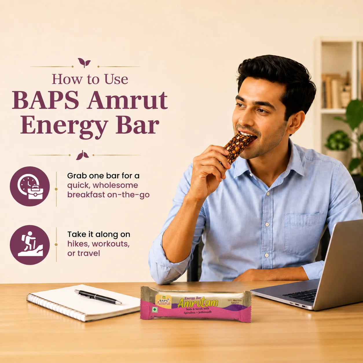 Amrutam Energy Bar- Nuts & Seeds with Spirulina & Jethimadh