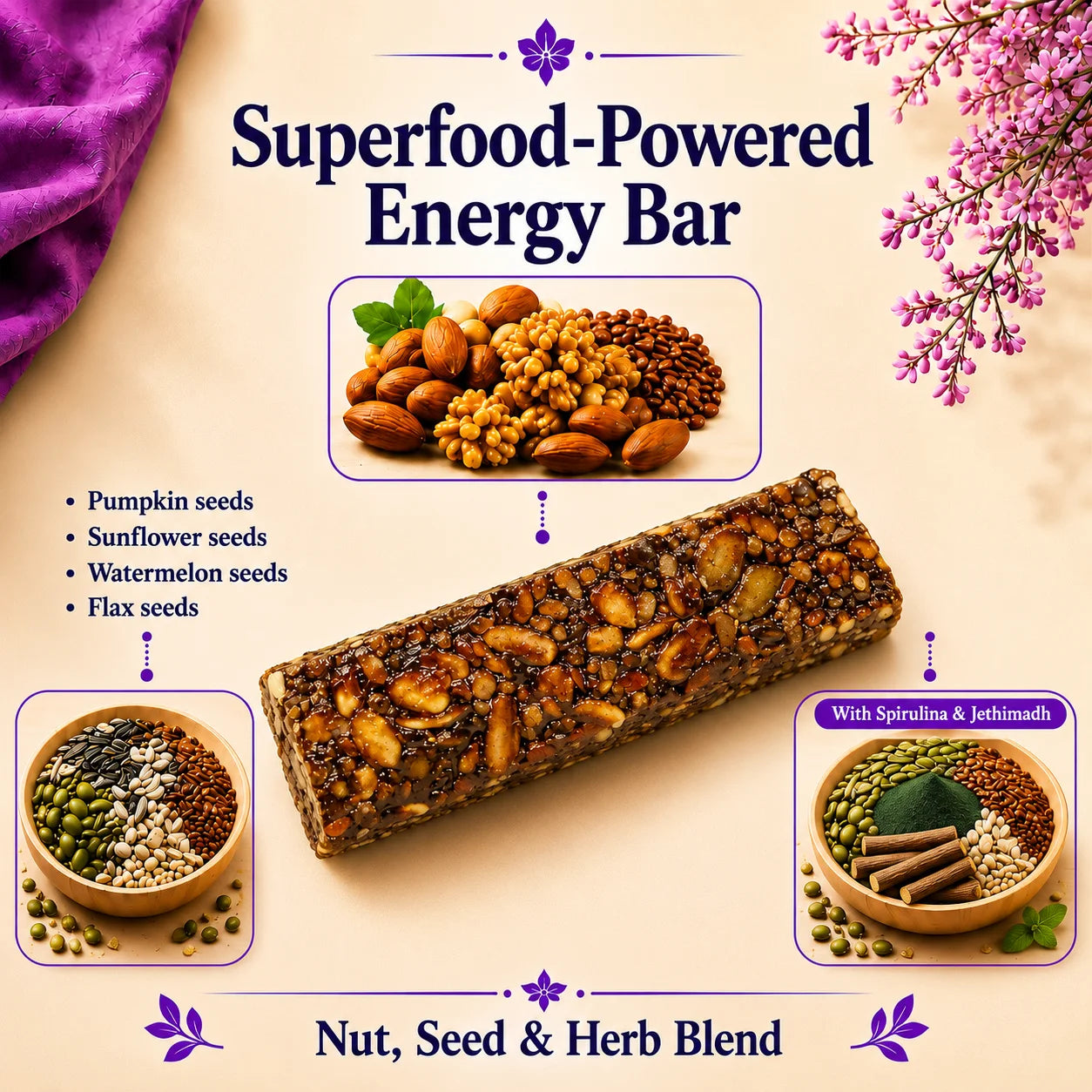 Amrutam Energy Bar- Nuts & Seeds with Spirulina & Jethimadh